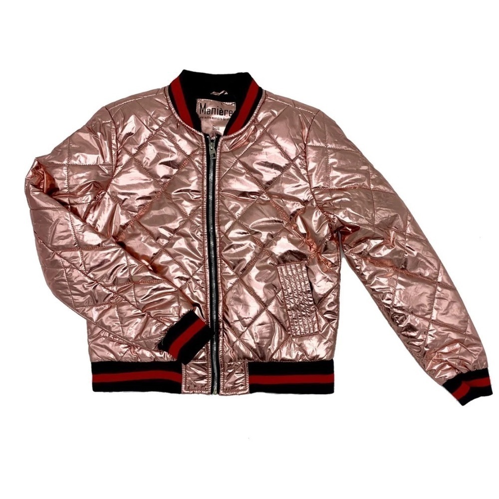 Manière Juniors Pink Metallic Bomber Jacket Size Large